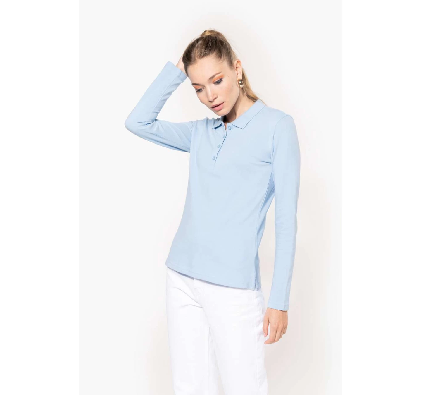 Tricou Polo maneca lunga Femei KA257 Sky Blue Tricou Polo maneca lunga Femei KA257 Sky Blue
