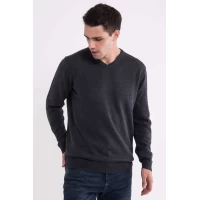 Pulover in V Bumbac LW9133 Dark Melange Grey