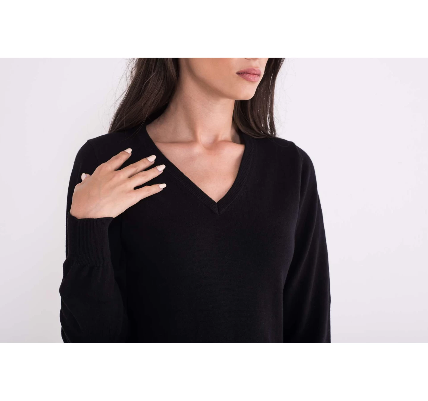 Pulover in V Bumbac LWL9133 Negru Pulover in V Bumbac LWL9133 Negru