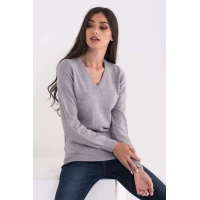 Pulover in V Bumbac LWL9133 Light Melange Grey